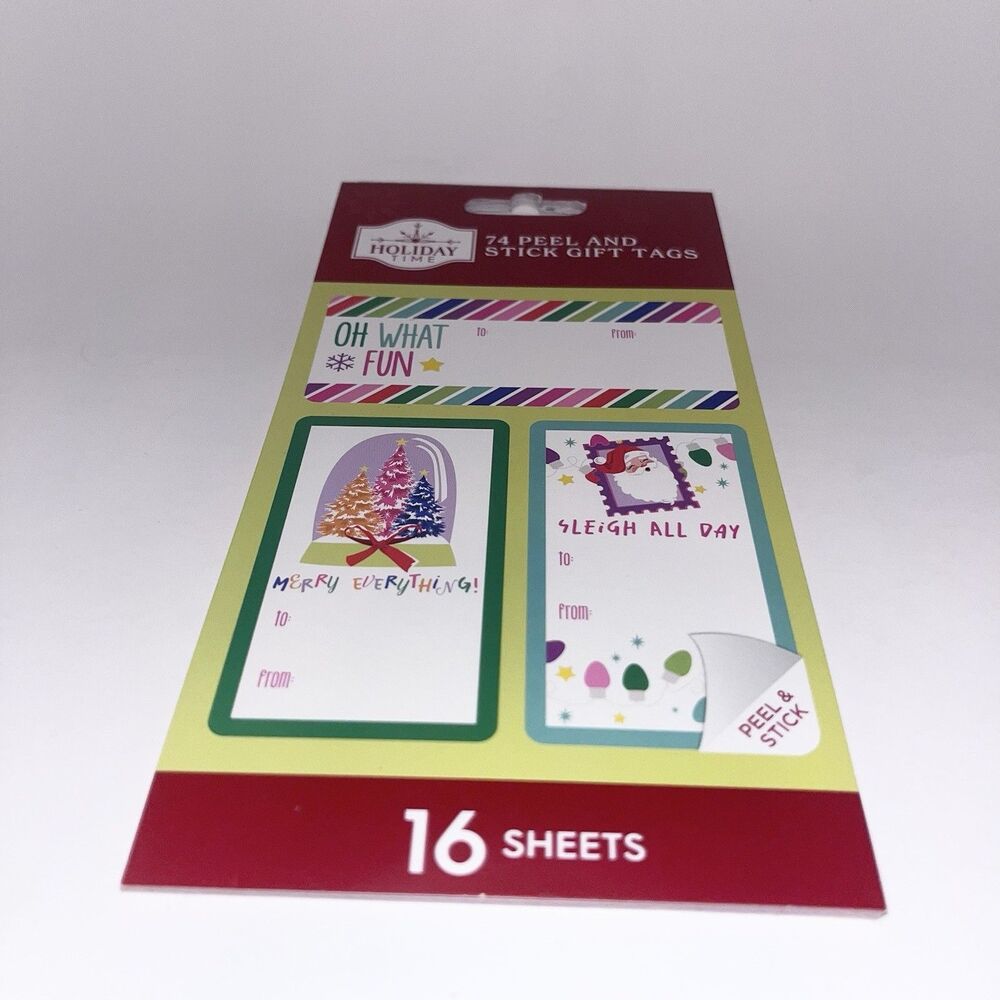 Holiday Time 74 Peel & Stick Christmas Gift Tags 16 Sheets Holiday Labels - NEW